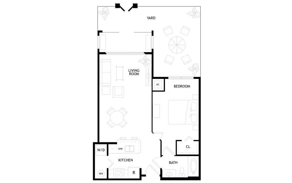 A2P - 1 bedroom floorplan layout with 1 bathroom and 739 square feet