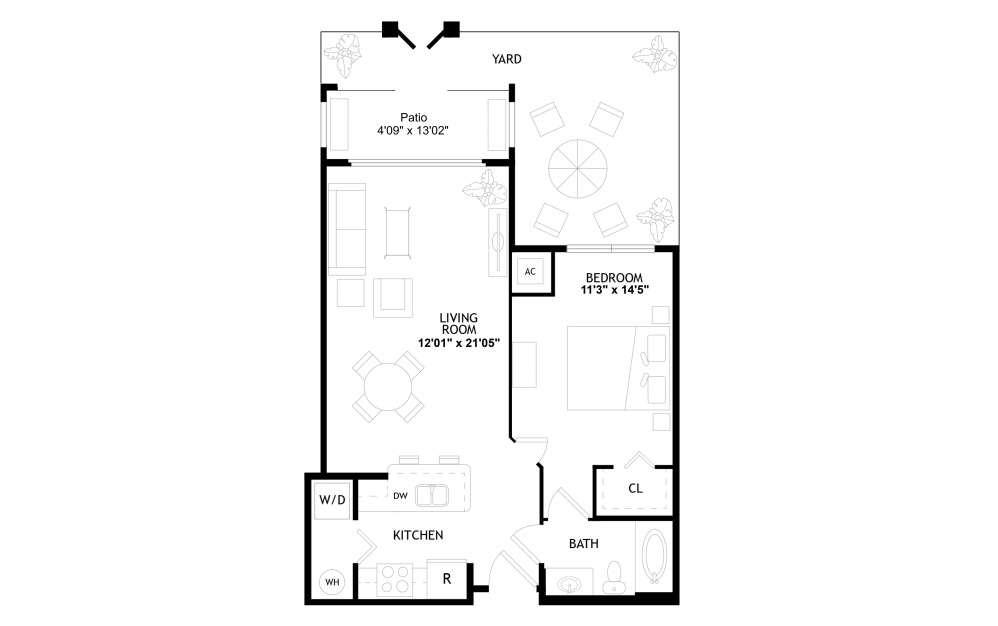 A2P - 1 bedroom floorplan layout with 1 bathroom and 739 square feet A2P - 1 bedroom floorplan layout with 1 bathroom and 739 square feet