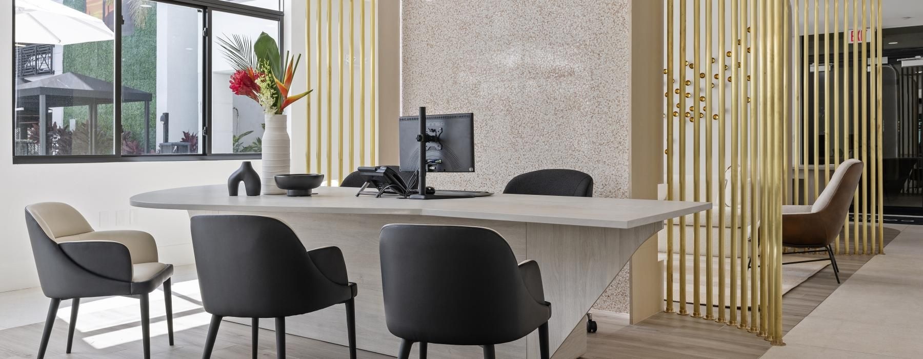 a room with a table and chairs